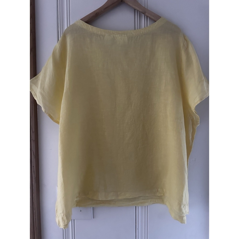 Cynthia Rowley 100 Linen Yellow Top Womens 3X Button Side Short Sleeve